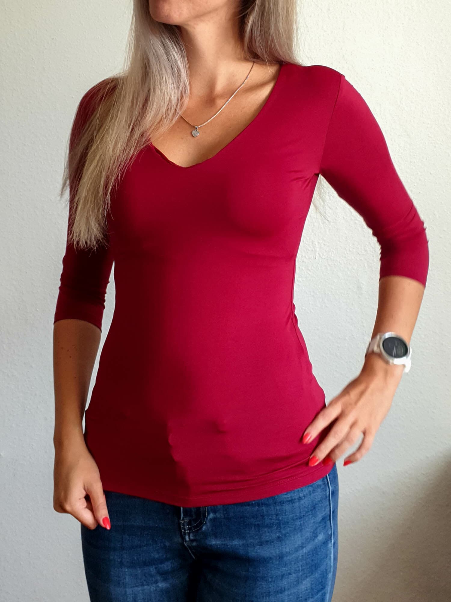 Love V nyakú basic bordó felső