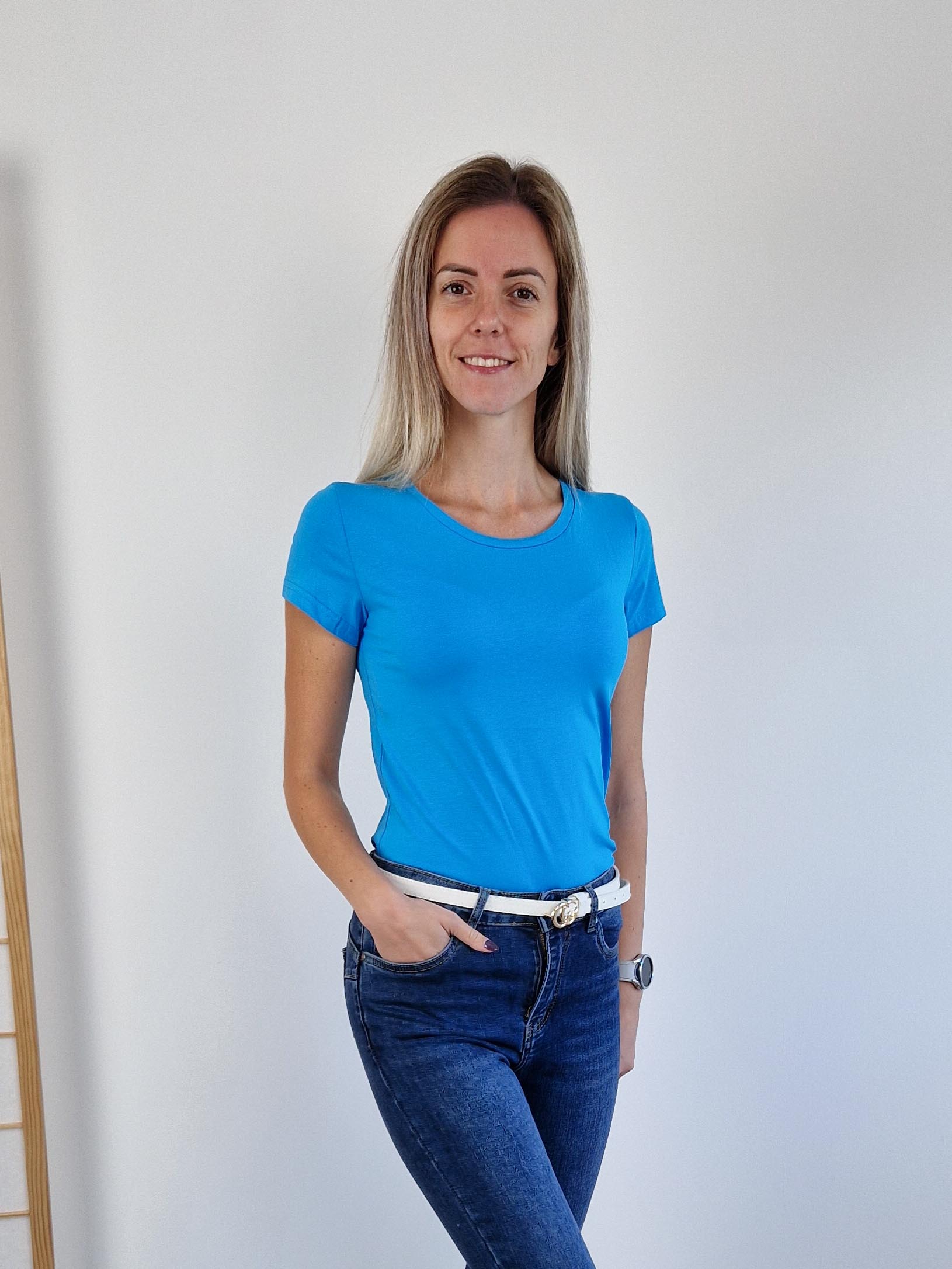Lilla aqua kék basic kerek nyakú pamut rövid ujjú felső