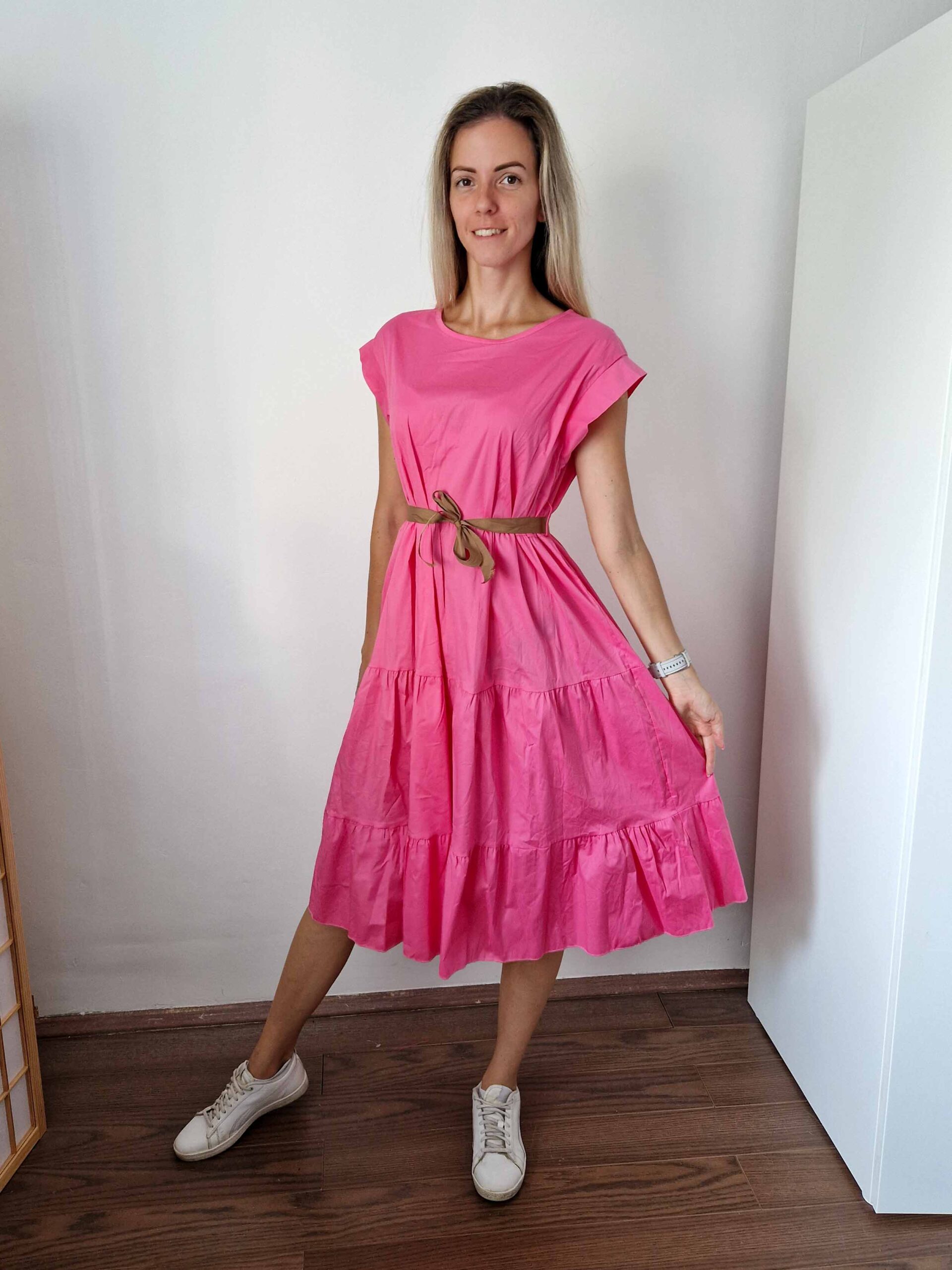 Celine rózsaszín fodros pamutruha
