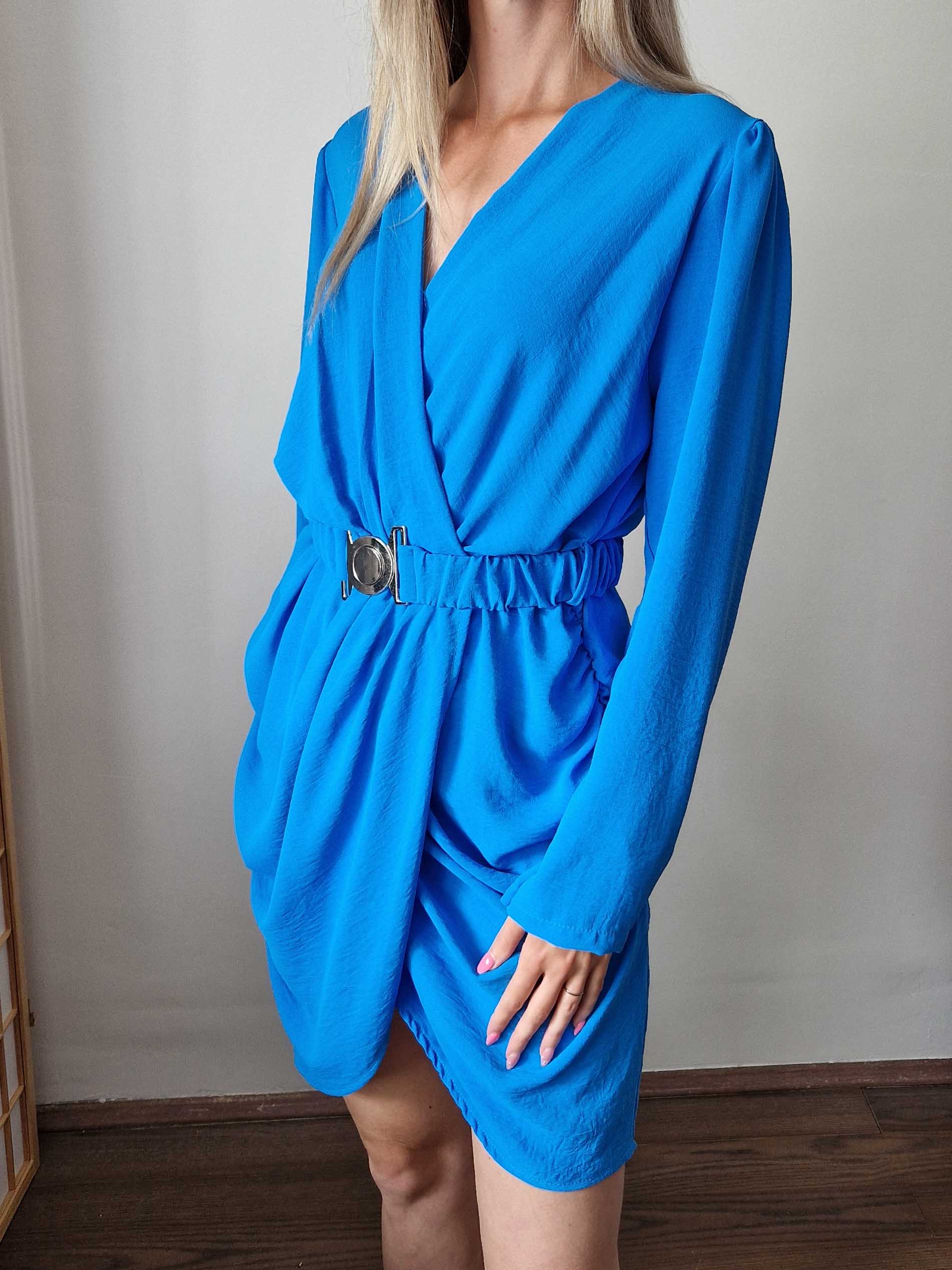 Fancy kék alkalmi ruha csatos övvel