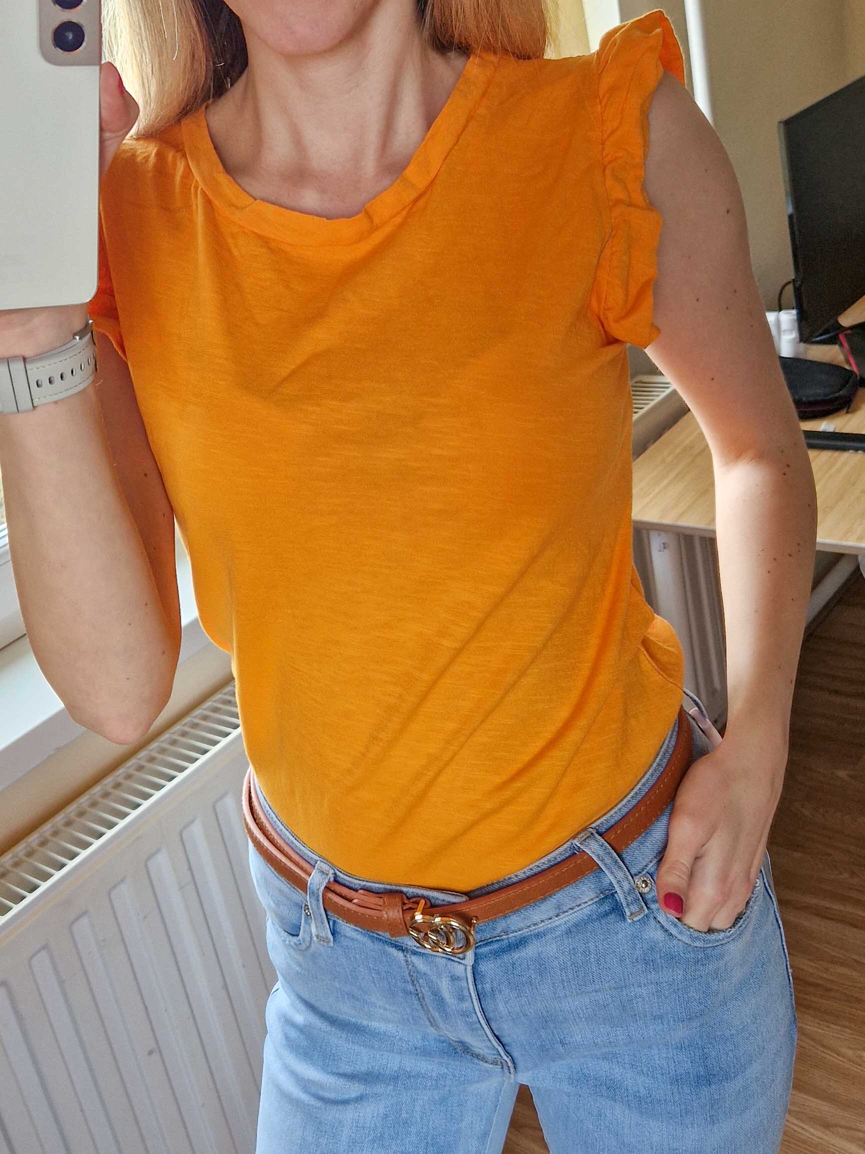 Viola narancssárga fodros vállú pamut felső