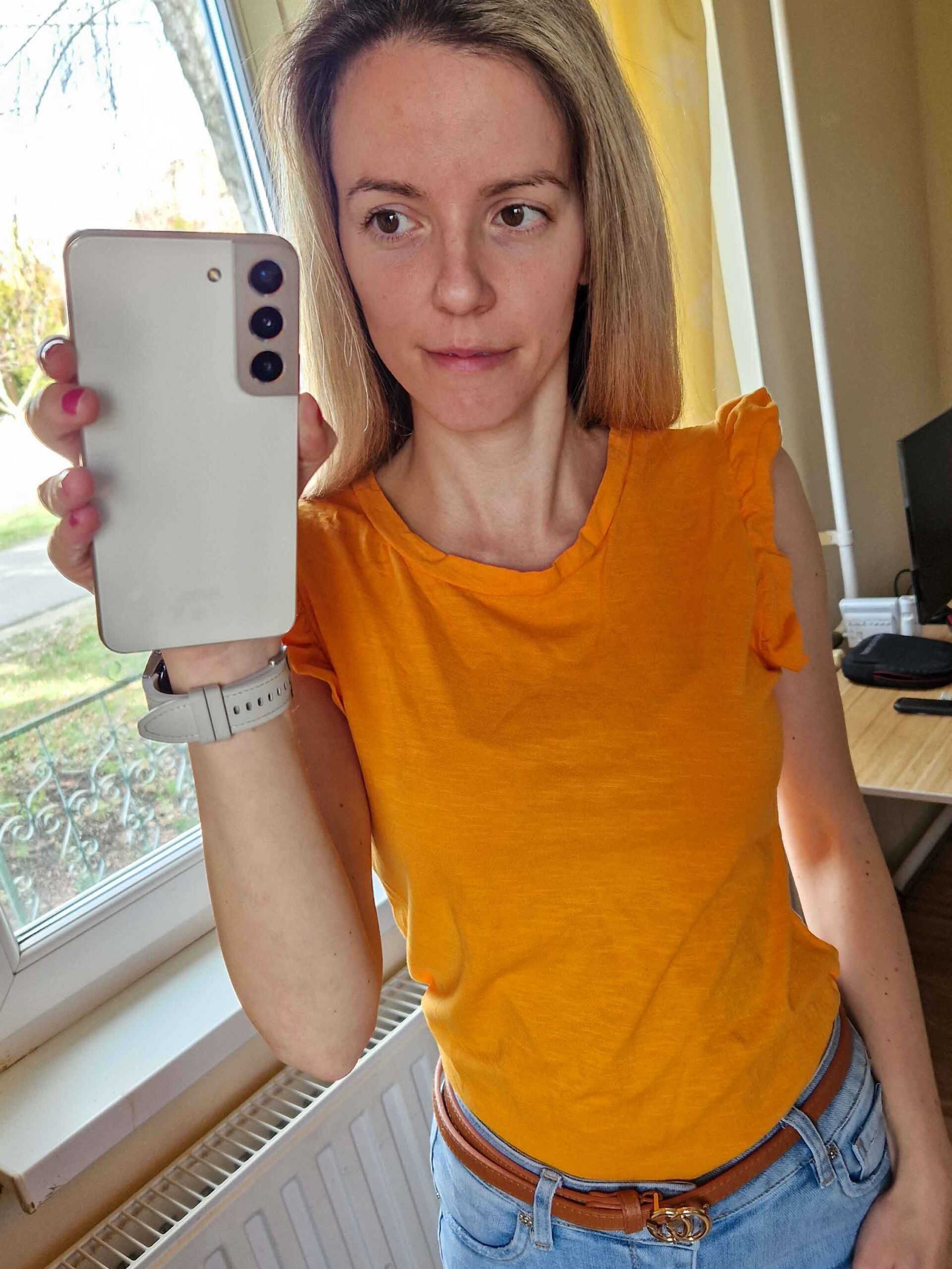 Viola narancssárga fodros vállú pamut felső