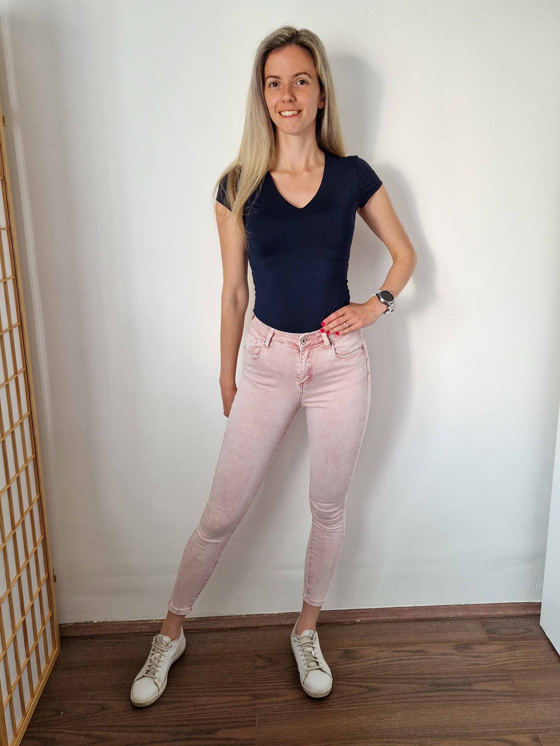 Love navy kék rövid ujjú V nyakú basic felső