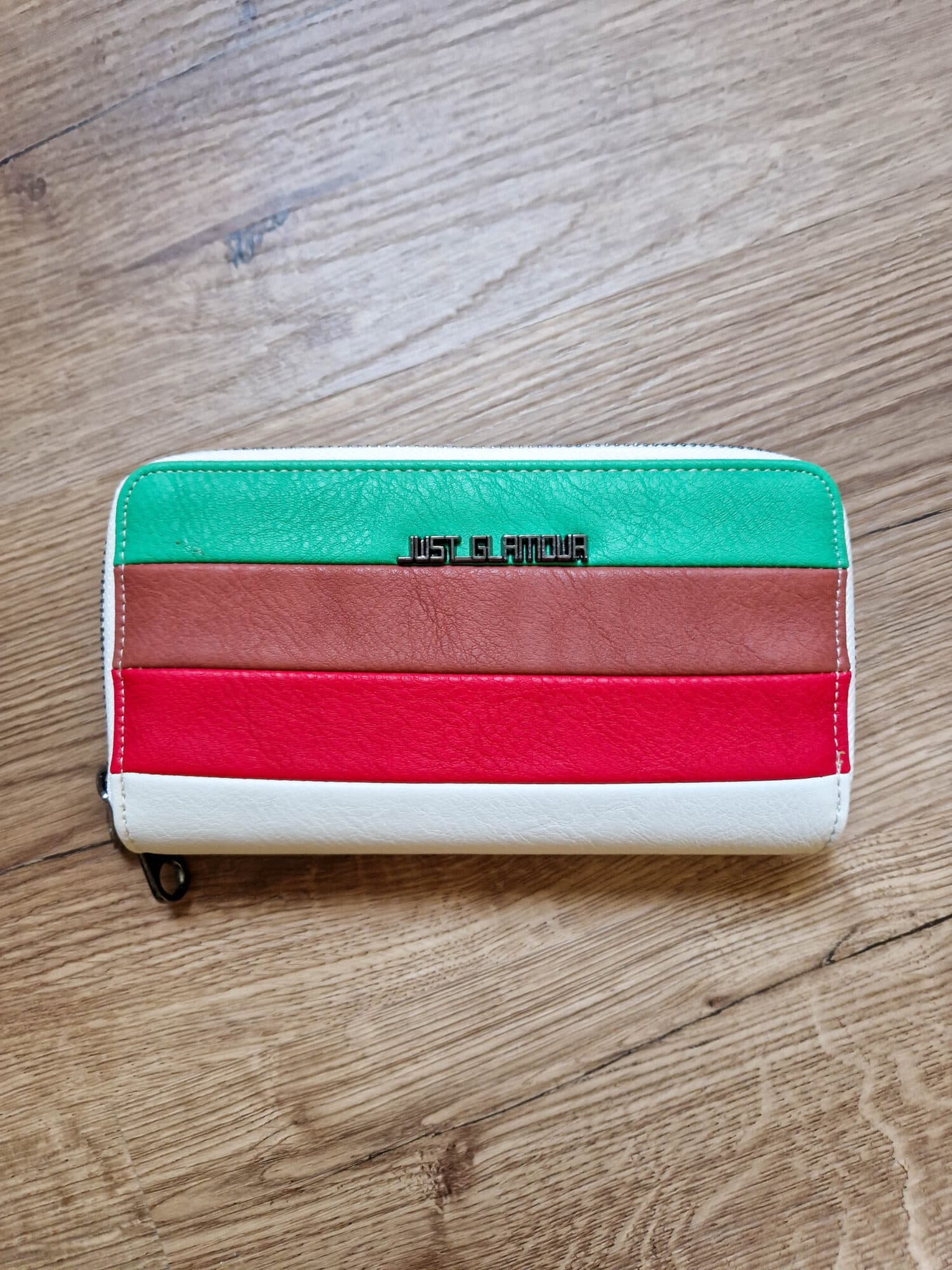 Glam krémszínű pénztárca (zöld-barna-piros)