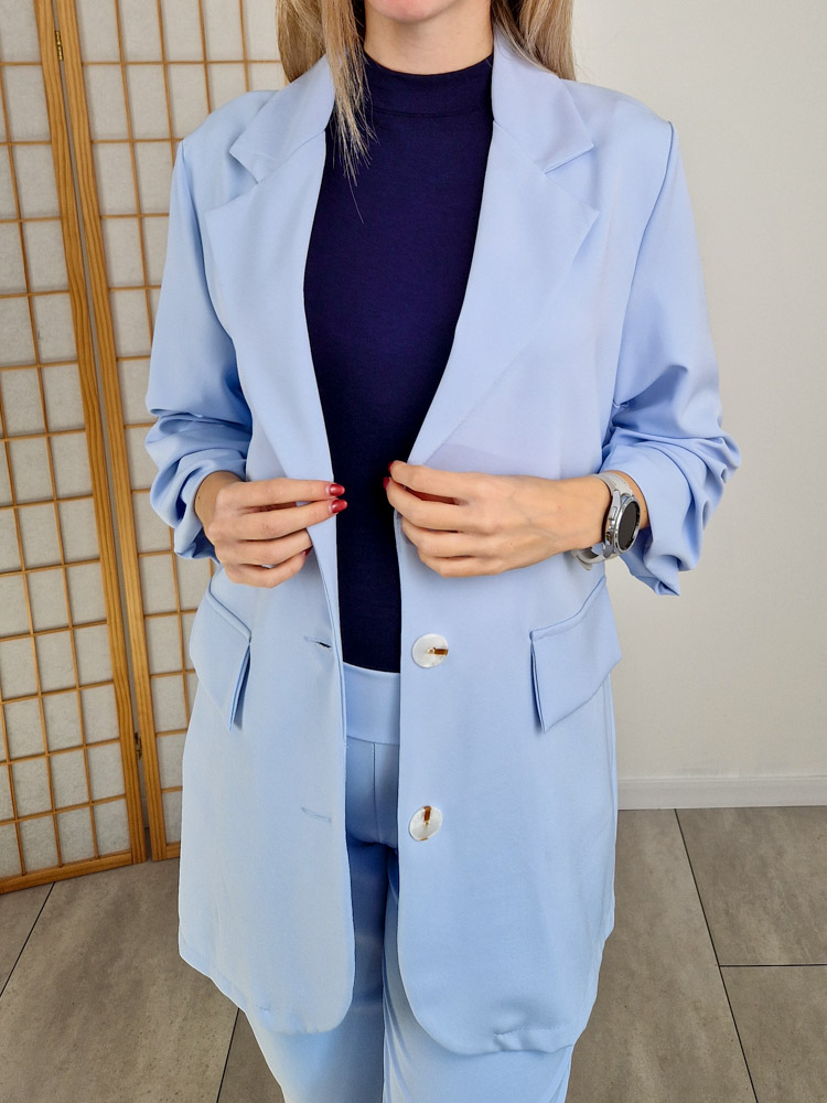 Glow babakék gombos blézer szett M-XL