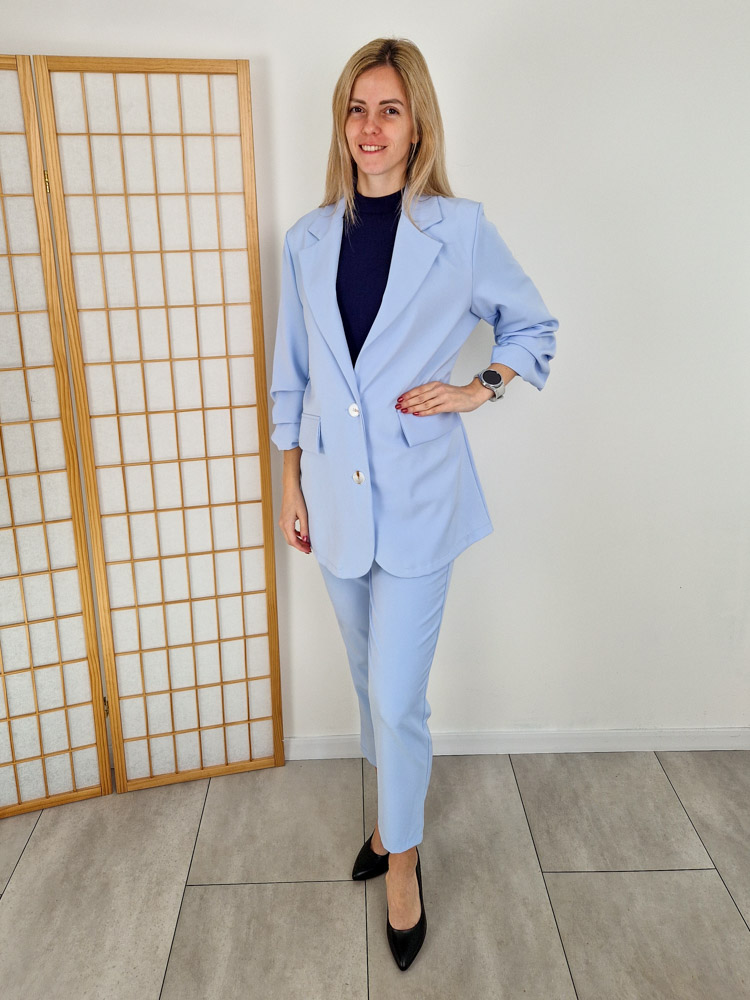 Glow babakék gombos blézer szett M-XL