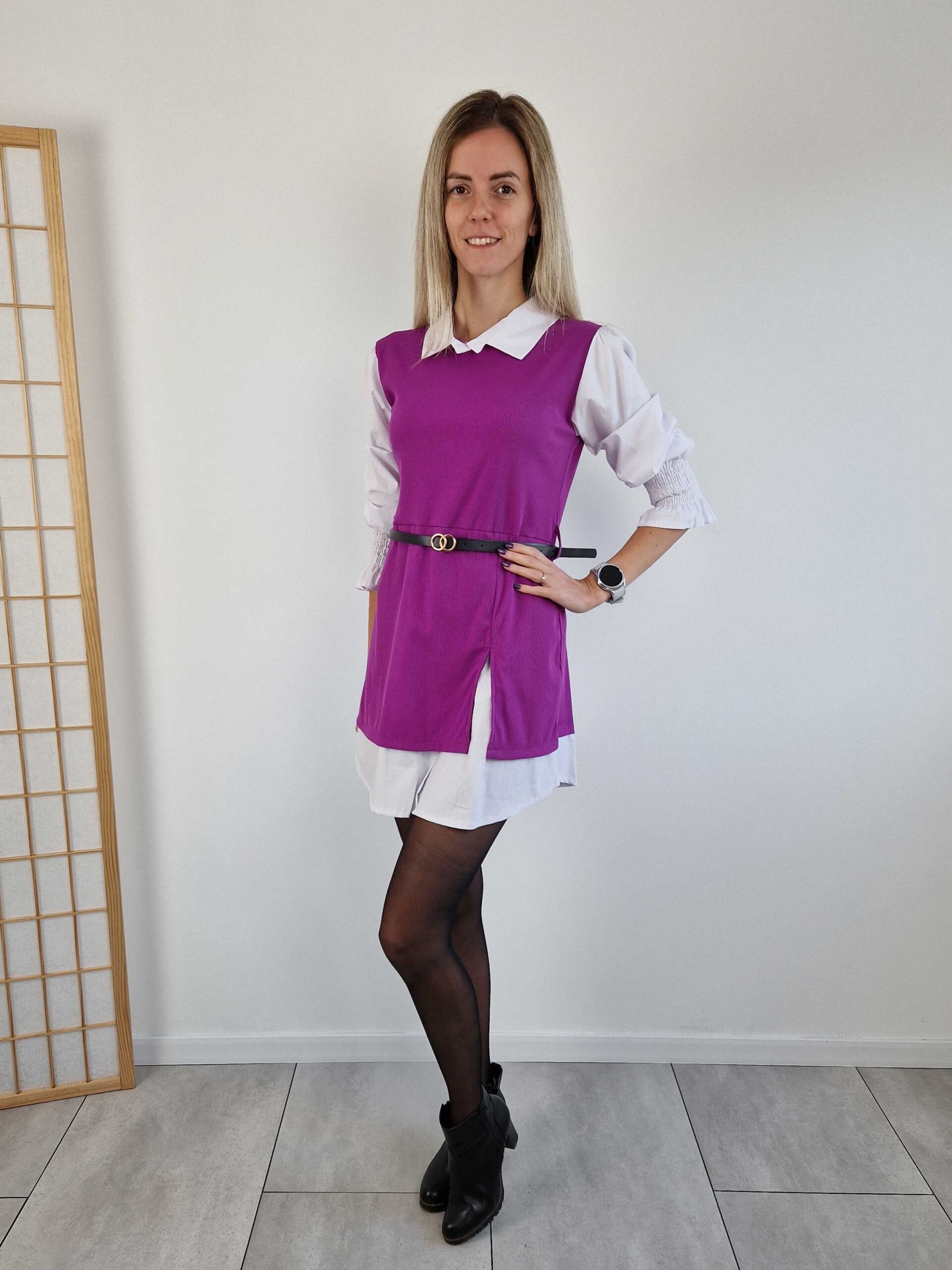 Loni lila színű ingruha ajándék övvel