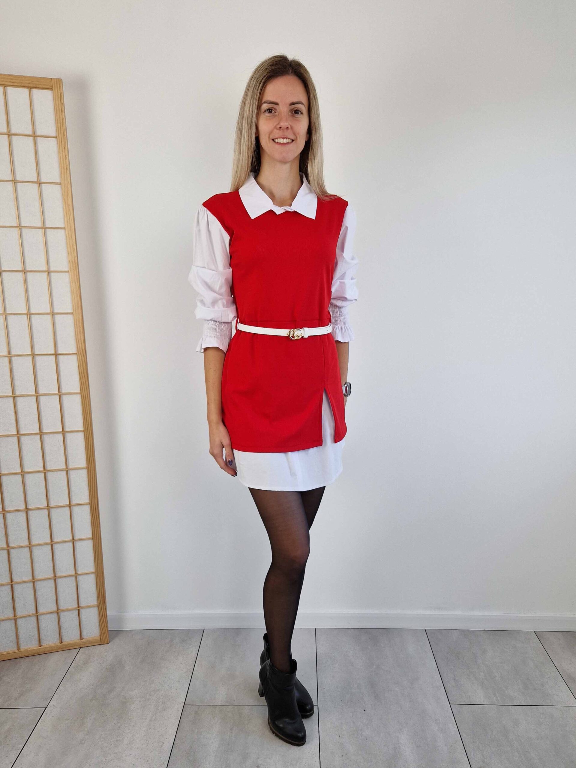 Loni piros színű ingruha ajándék övvel