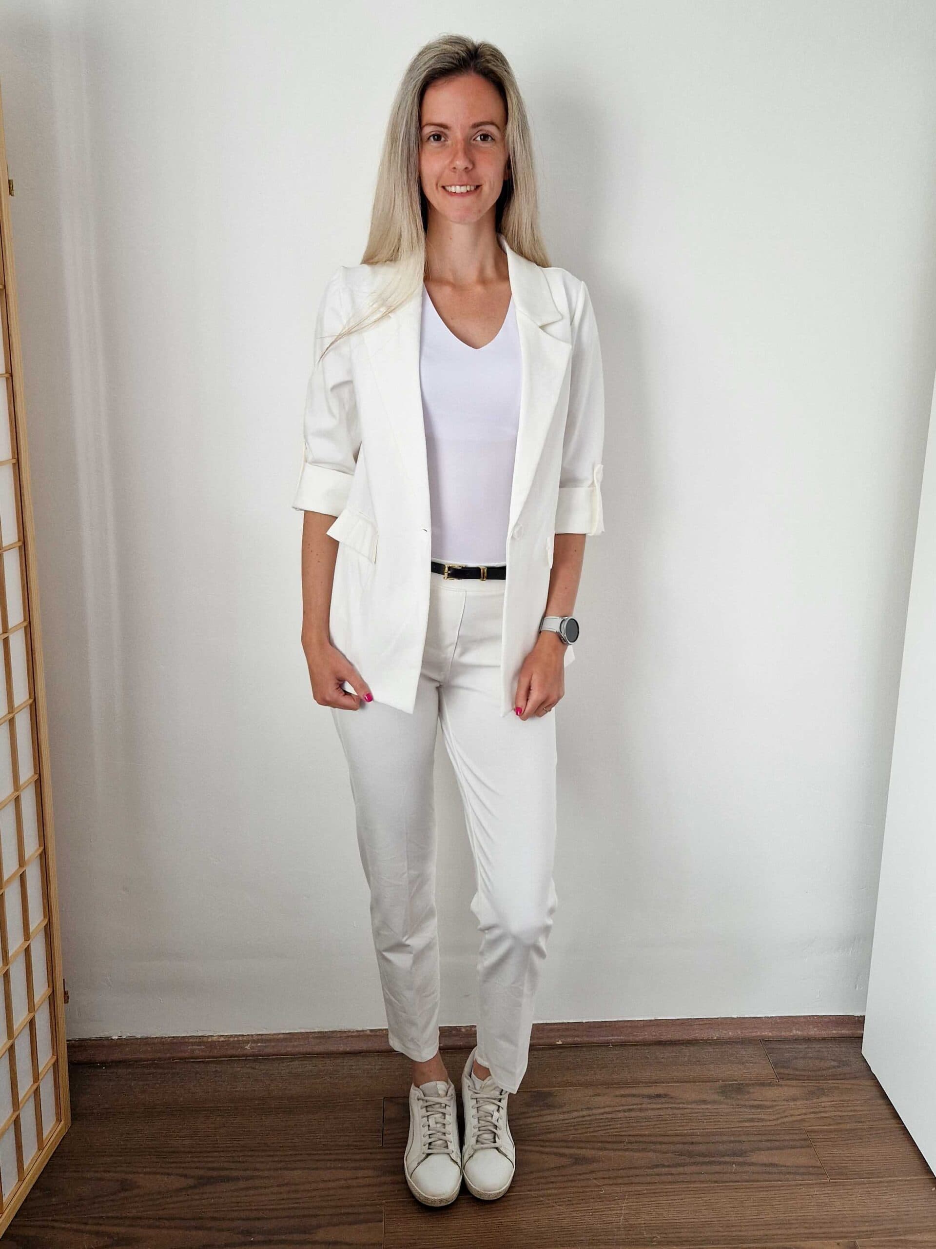 Zoey fehér elegáns élére vasalt elasztikus nadrág