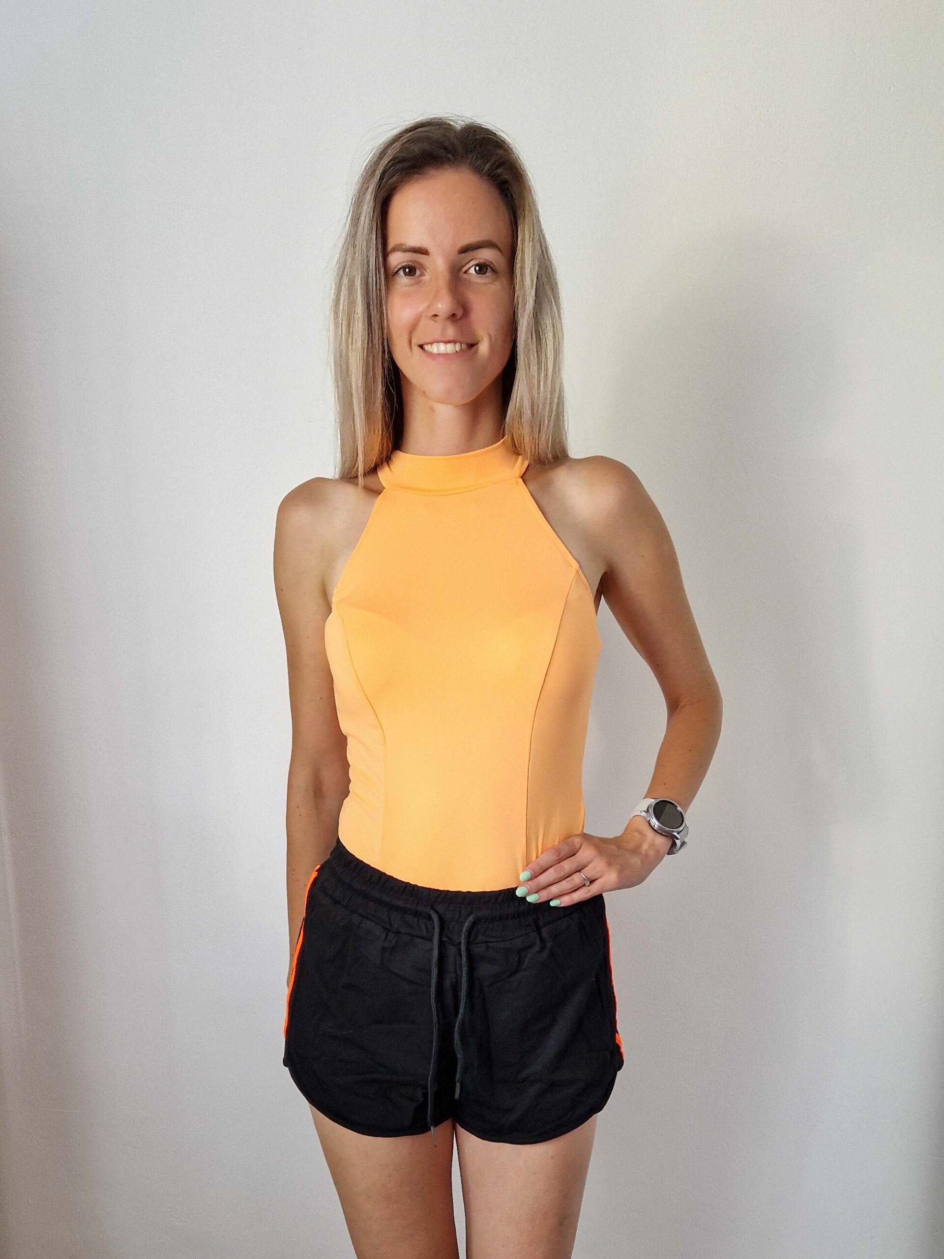 Hannah halter nyakú elegáns neon narancs felső