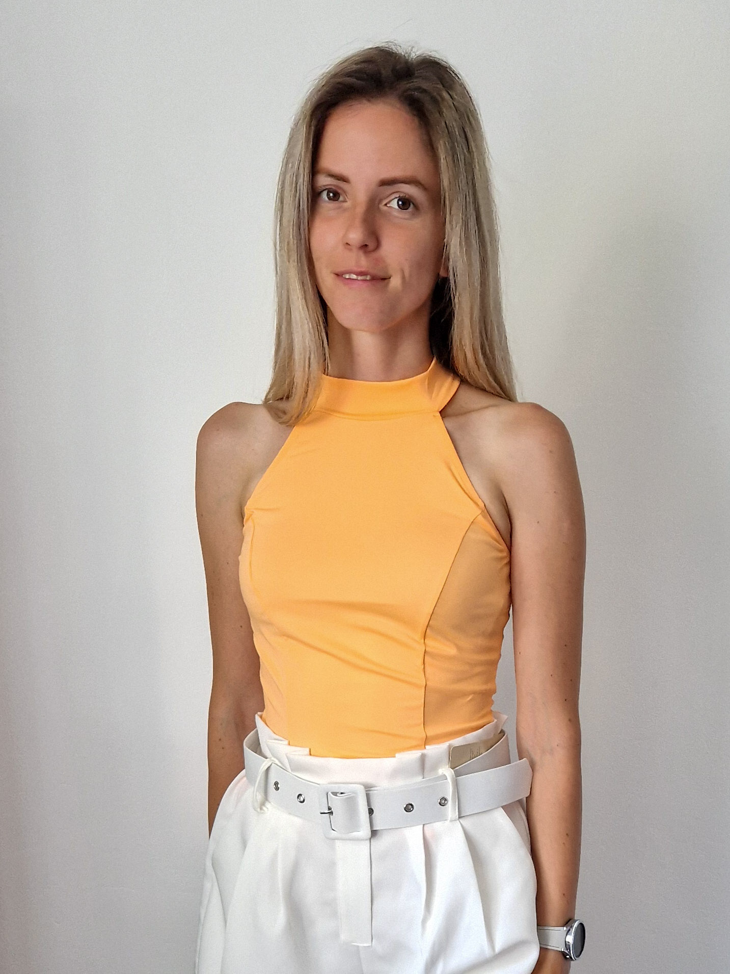 Hannah halter nyakú elegáns neon narancs felső