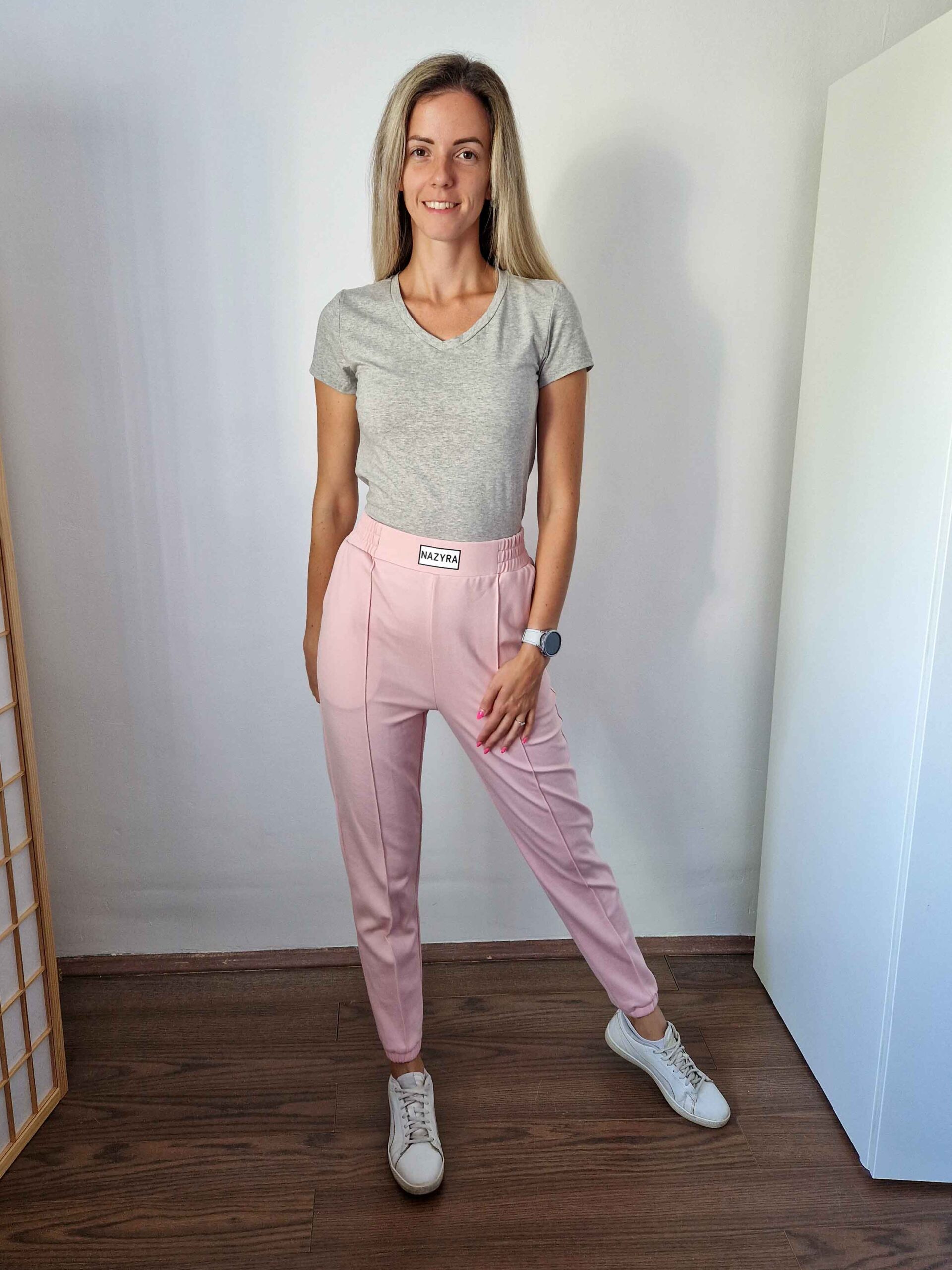Lilla szürke basic V nyakú pamut rövid ujjú felső