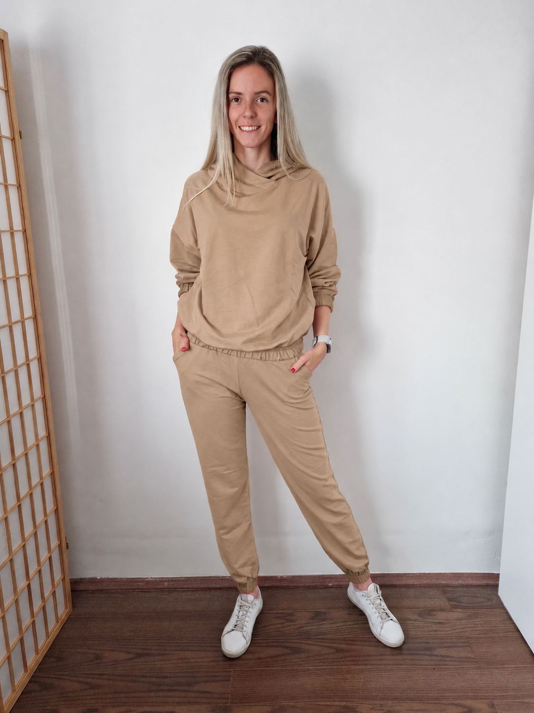 Cozy kapucnis bézs szabadidő szett