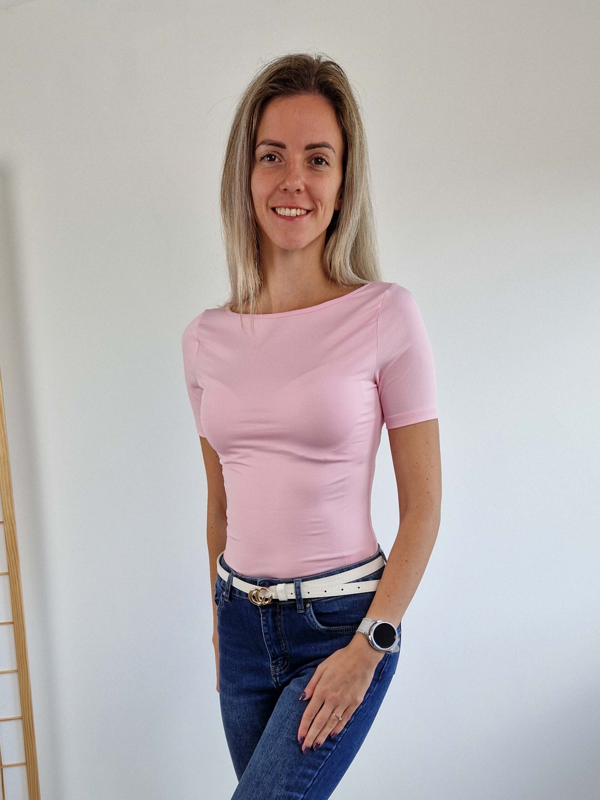 Love babarózsaszín rövid ujjú kereknyakú basic felső