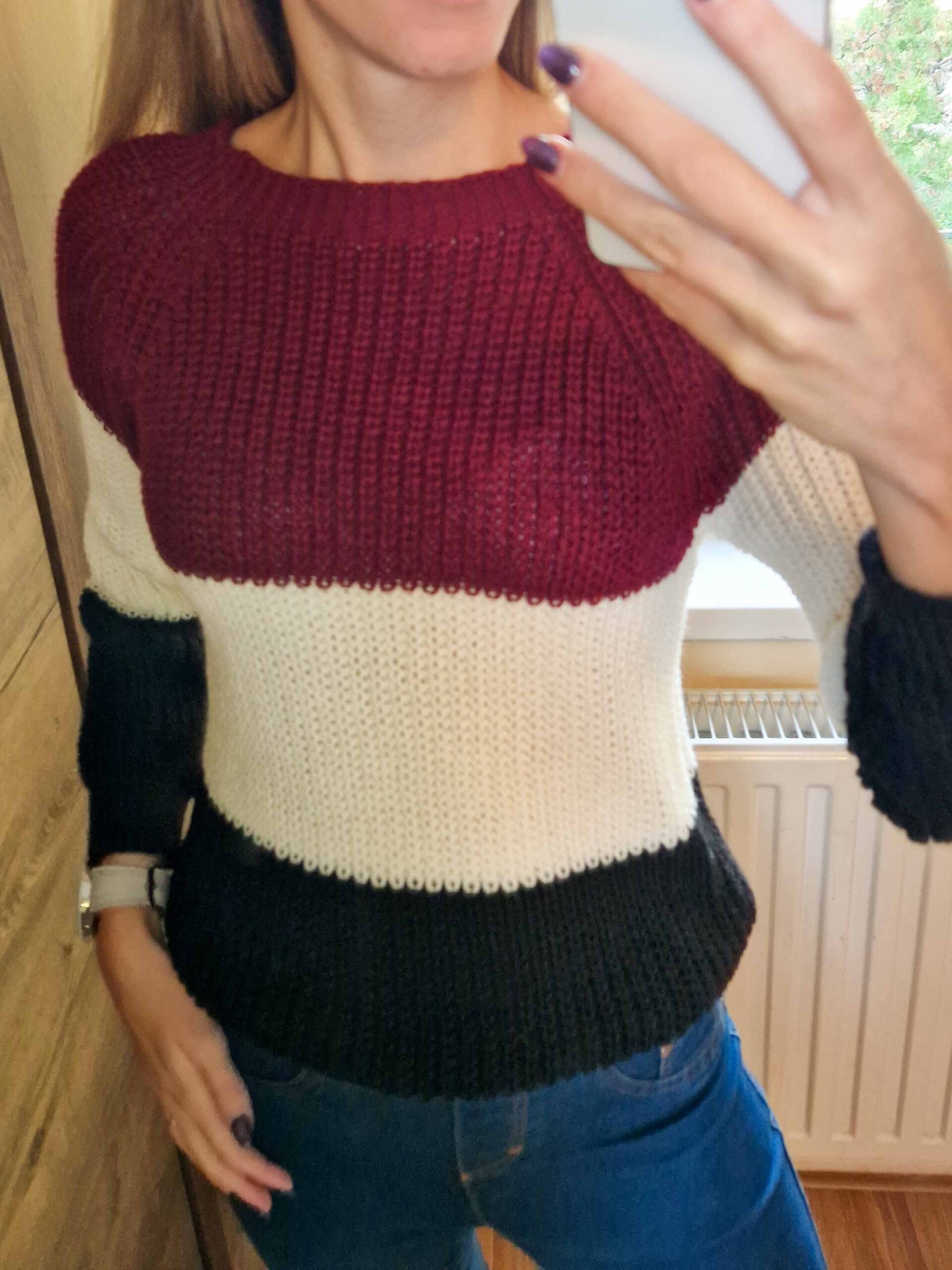 lovely-bordo-feher-fekete-csikos-kotott-pulover-6