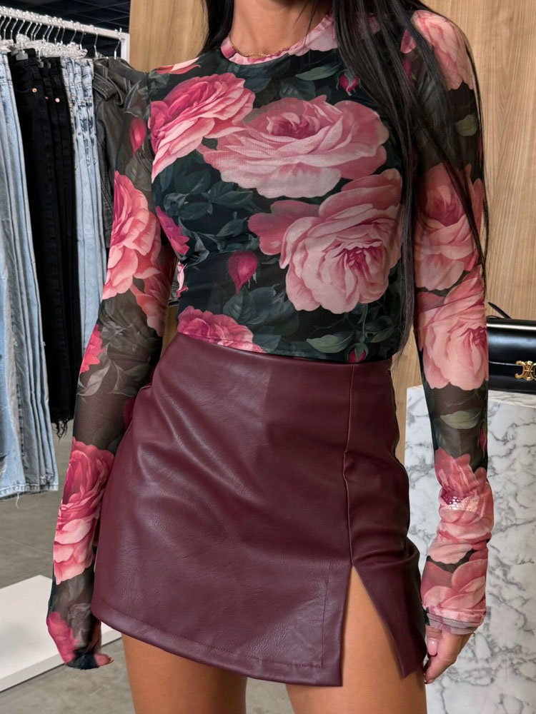 Fleur bordó virágmintás tüll body