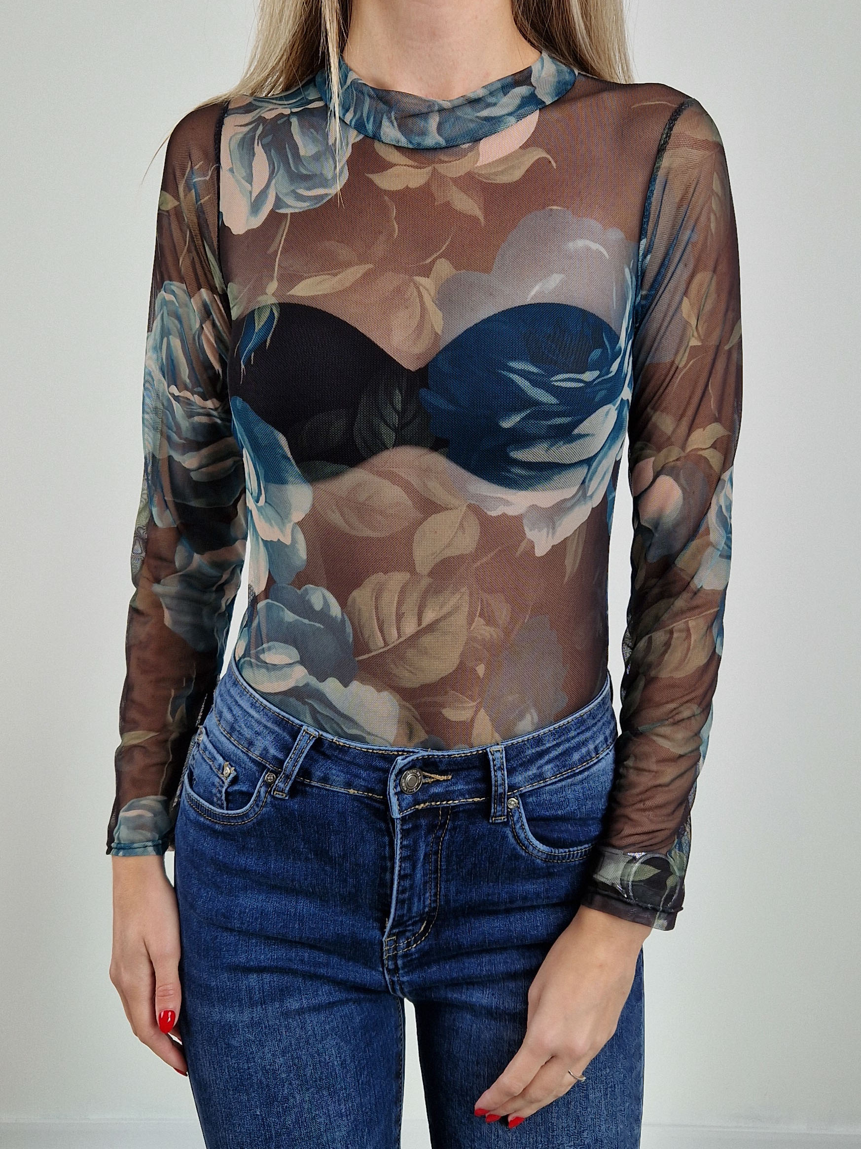 Fleur kék virágmintás tüll body