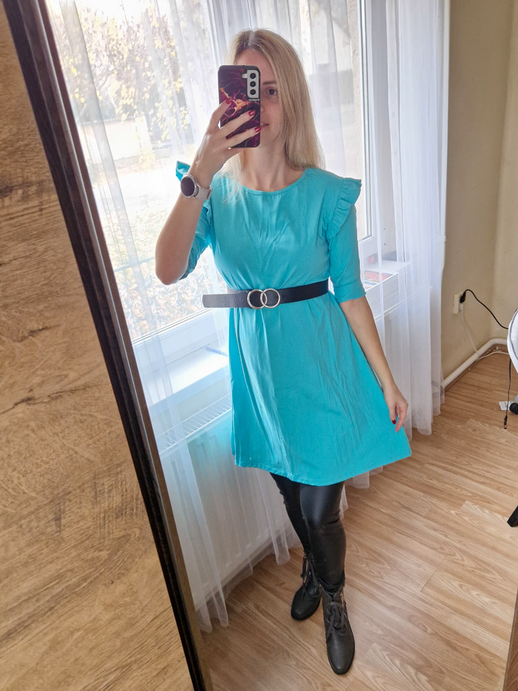 Lotti menta fodros vállú pamut ruha háromnegyedes ujjal