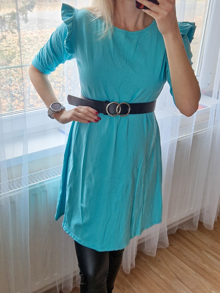 Lotti menta fodros vállú pamut ruha háromnegyedes ujjal