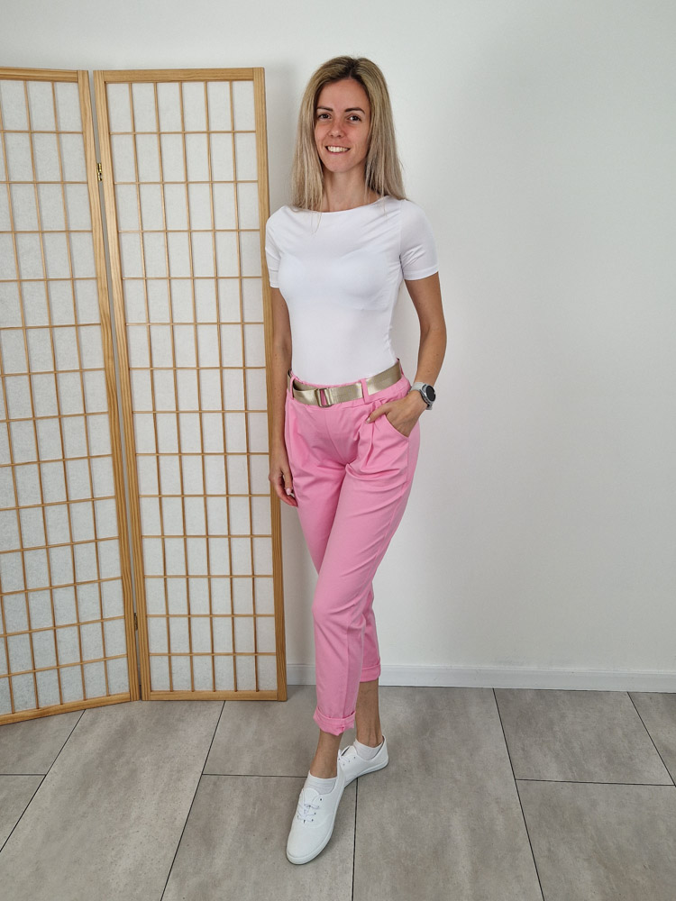 Edina bubblegum pink nadrág szuper anyagból ajándék övvel – XL méretig