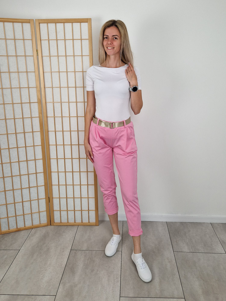 Edina bubblegum pink nadrág szuper anyagból ajándék övvel – XL méretig