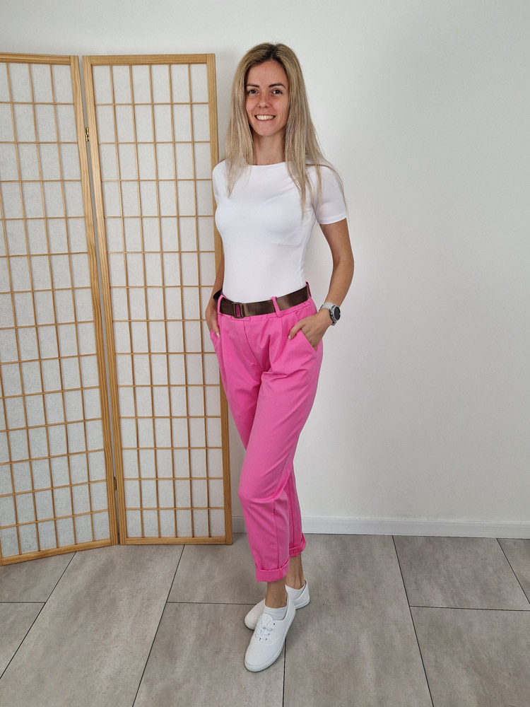 Edina hot pink nadrág szuper anyagból ajándék övvel – XL méretig