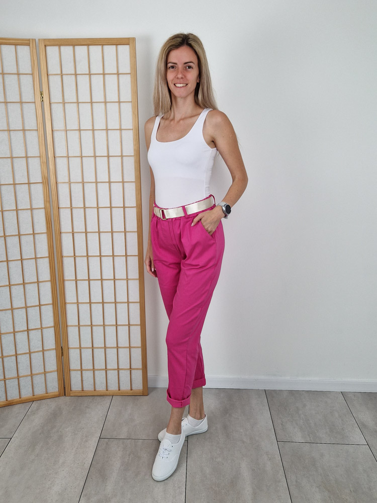 Edina pink nadrág vékonyabb anyagból ajándék övvel – XL méretig