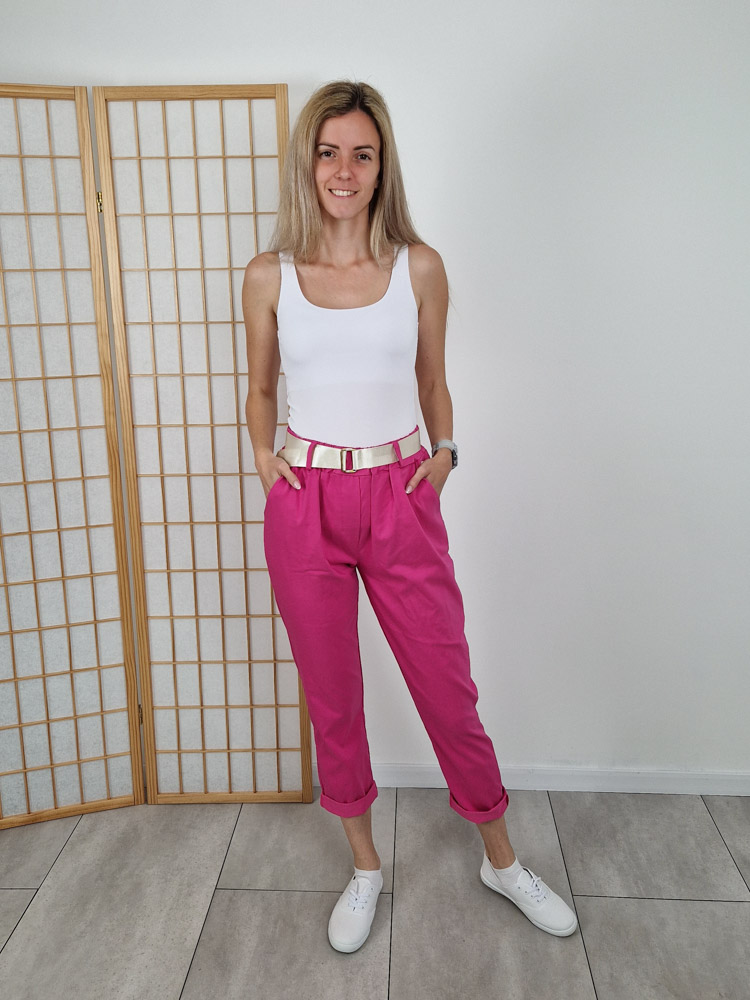 Edina pink nadrág vékonyabb anyagból ajándék övvel – XL méretig
