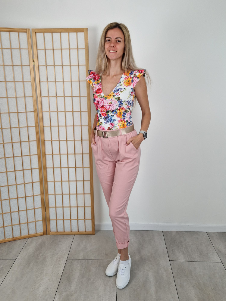Yanna fodros vállú virágmintás fehér felső