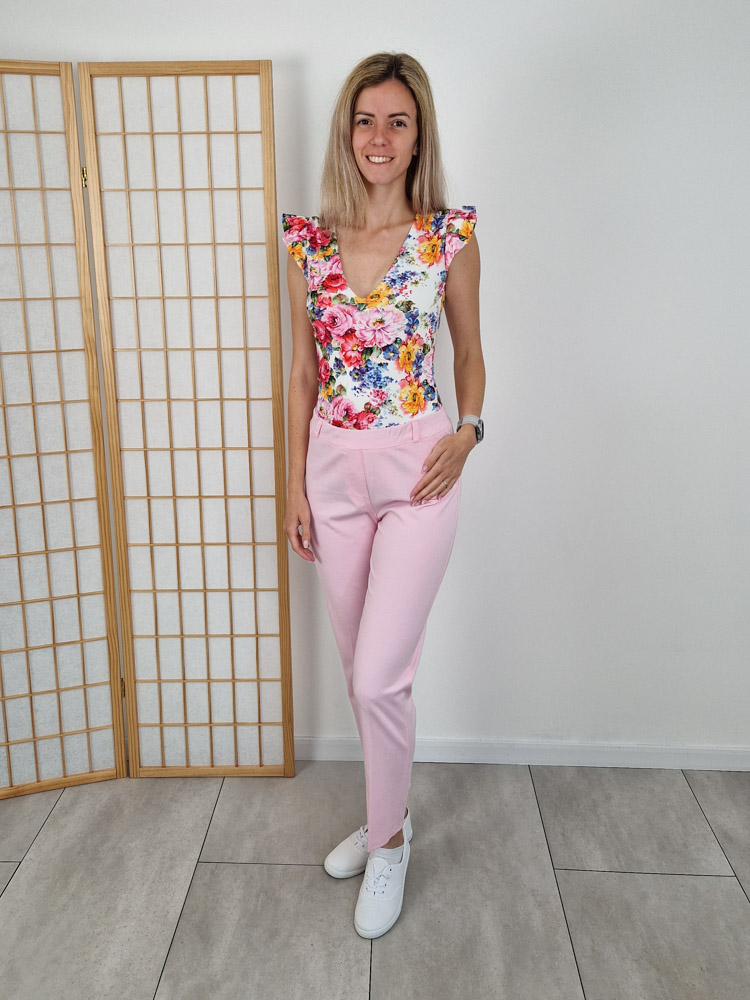 Zoey rózsaszín elegáns élére vasalt elasztikus nadrág