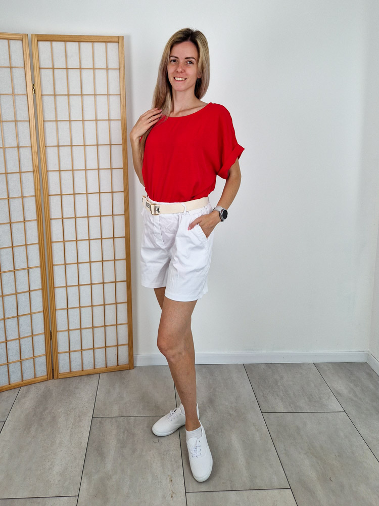 Kati piros alul megkötős ejtett vállú felső – oversize