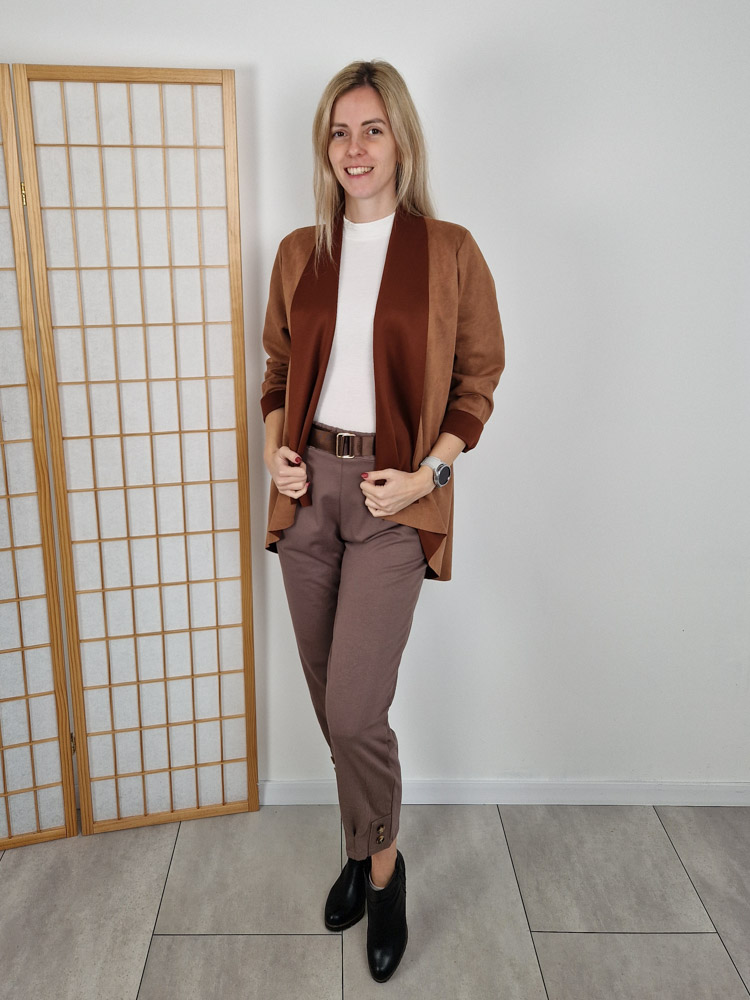 Liora velúrhatású barna kardigán