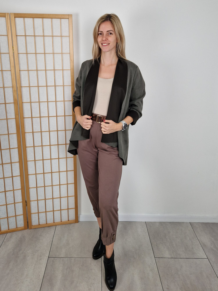 Liora velúrhatású khaki kardigán