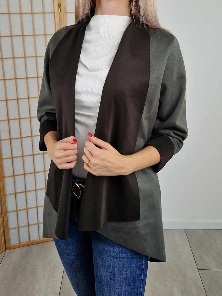 Liora velúrhatású khaki kardigán
