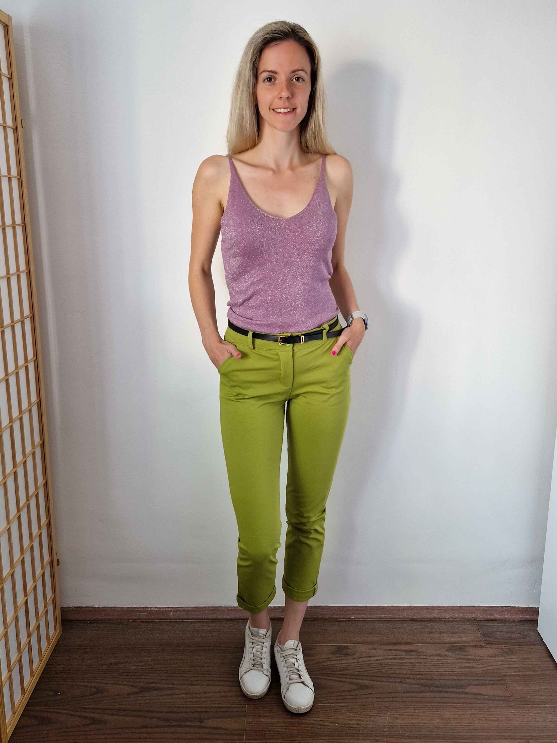 Miru olívazöld elegáns elasztikus nadrág övvel – 42-44 méret