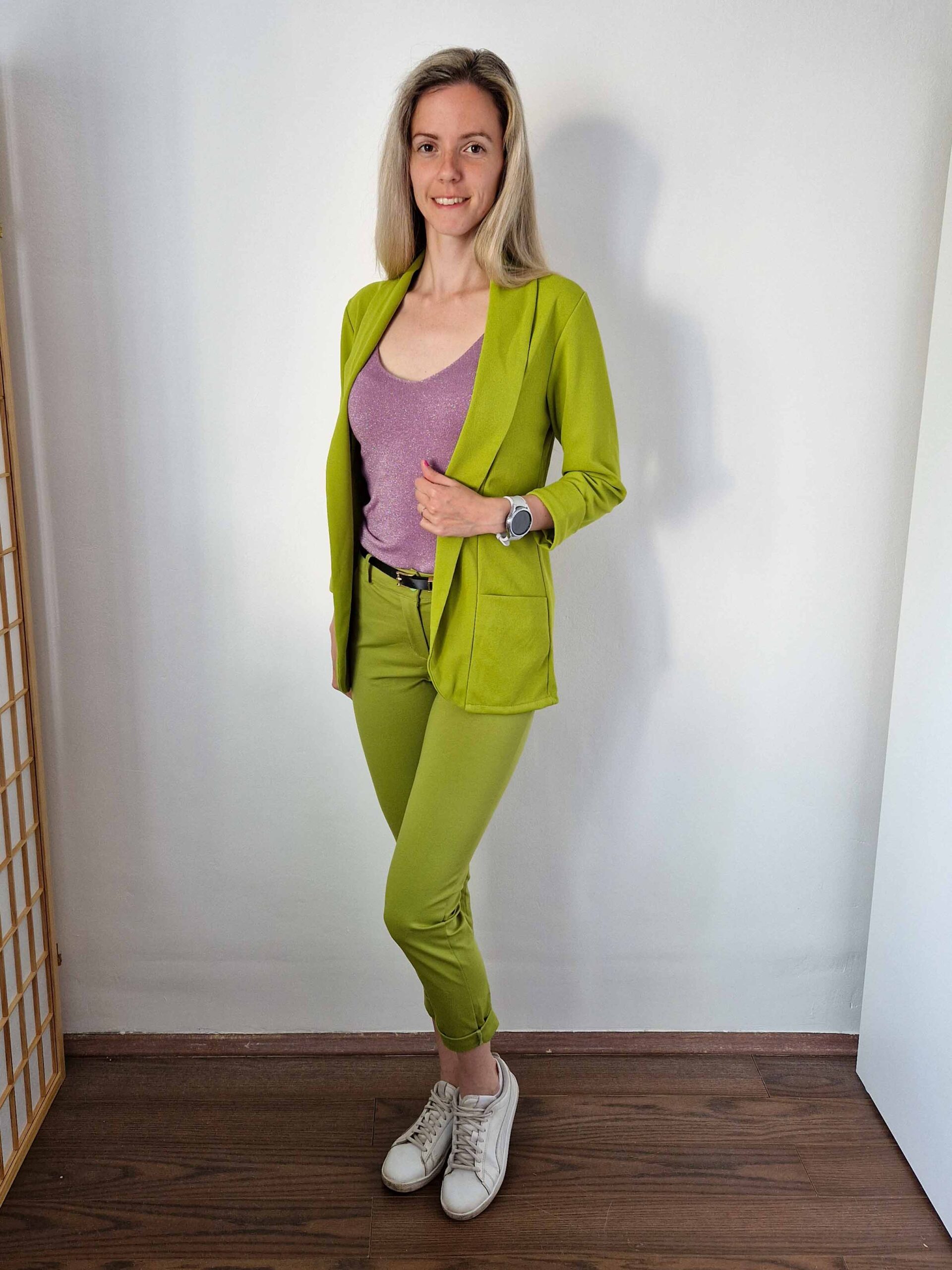 Miru olívazöld elegáns elasztikus nadrág övvel – 42-44 méret