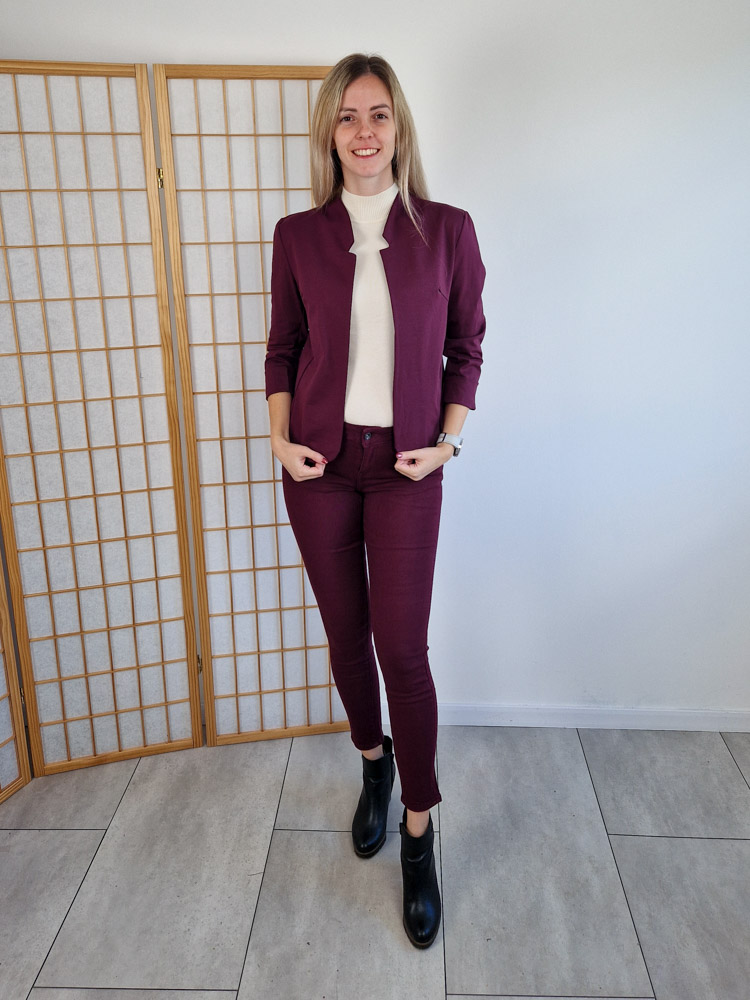 Bonbon burgundi push-up farmernadrág