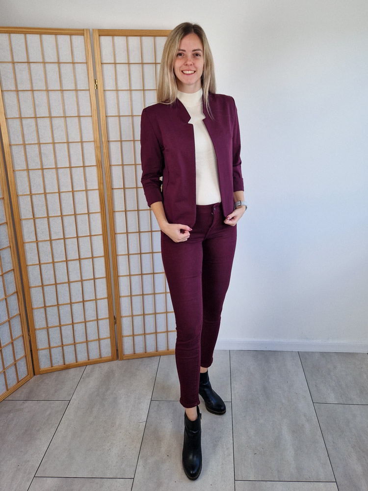 Bonbon burgundi push-up farmernadrág
