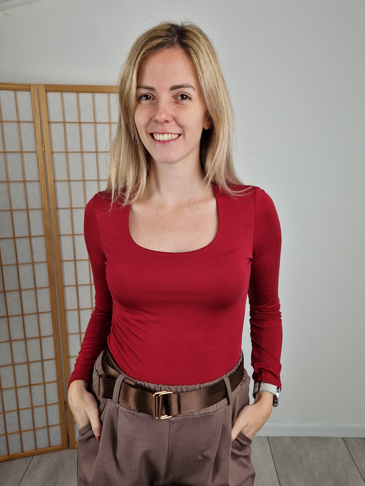 Emma bordó pihe-puha kereknyakú basic felső plüss béléssel XL méretig