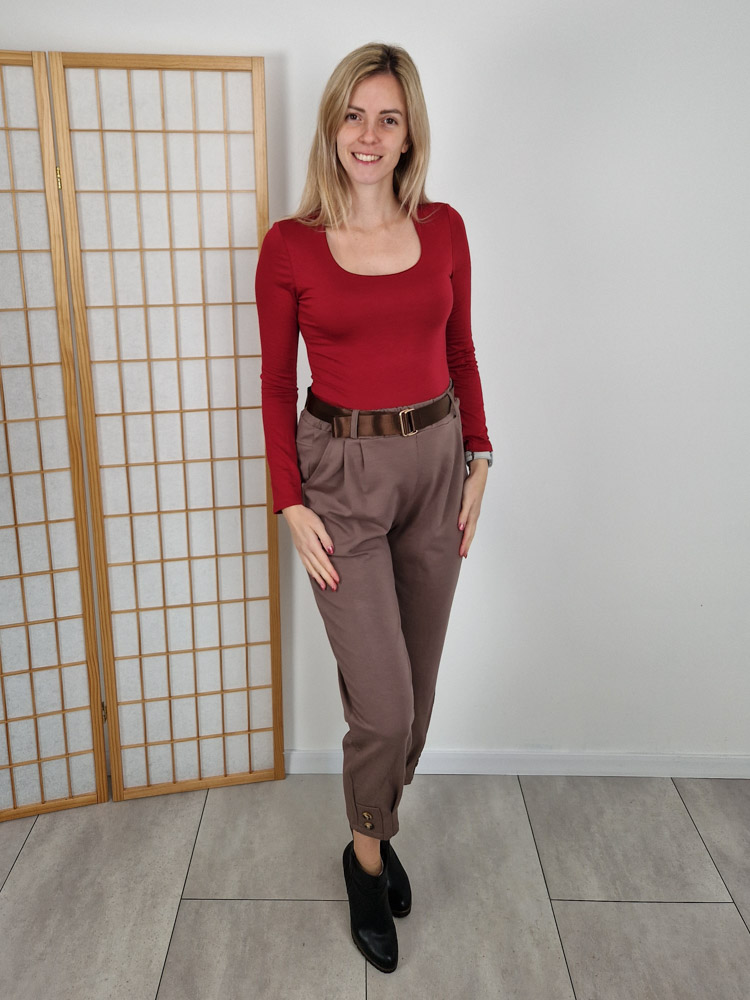 Emma bordó pihe-puha kereknyakú basic felső plüss béléssel XL méretig