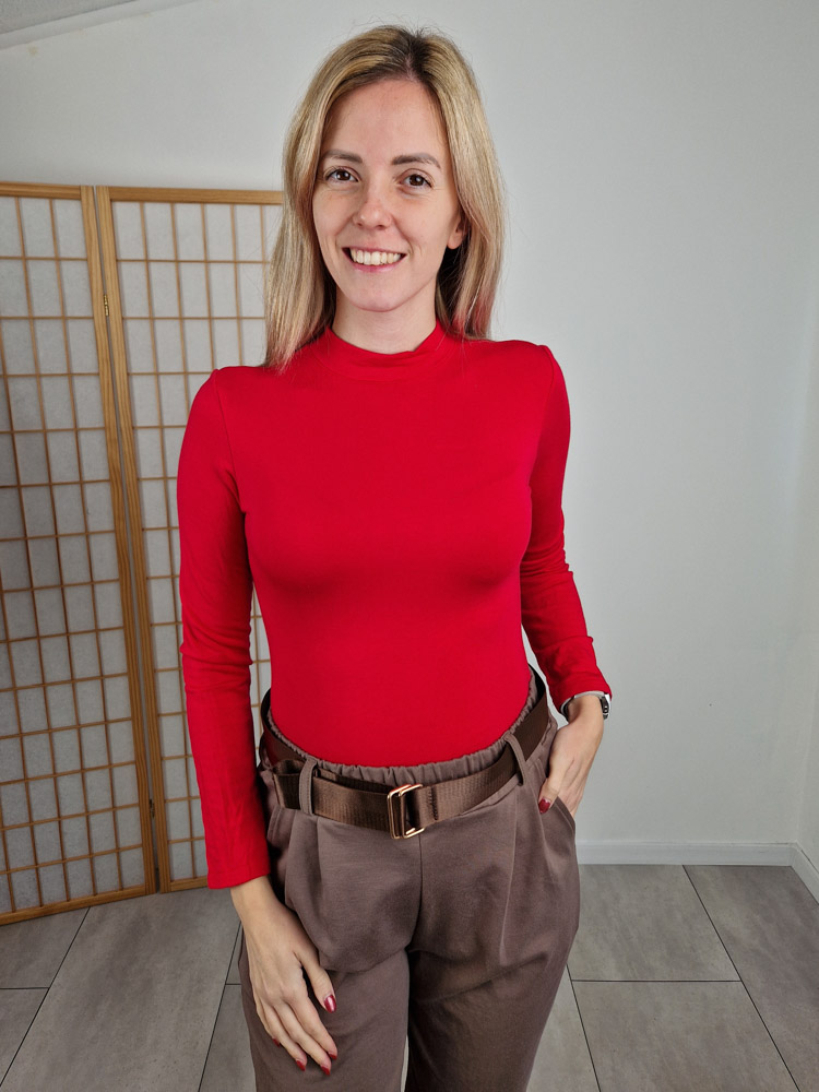 Emma piros pihe-puha félgarbós basic felső plüss béléssel XL méretig