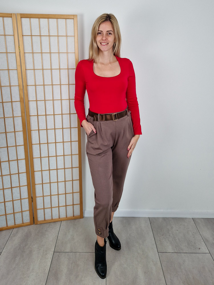 Emma piros pihe-puha kereknyakú basic felső plüss béléssel XL méretig