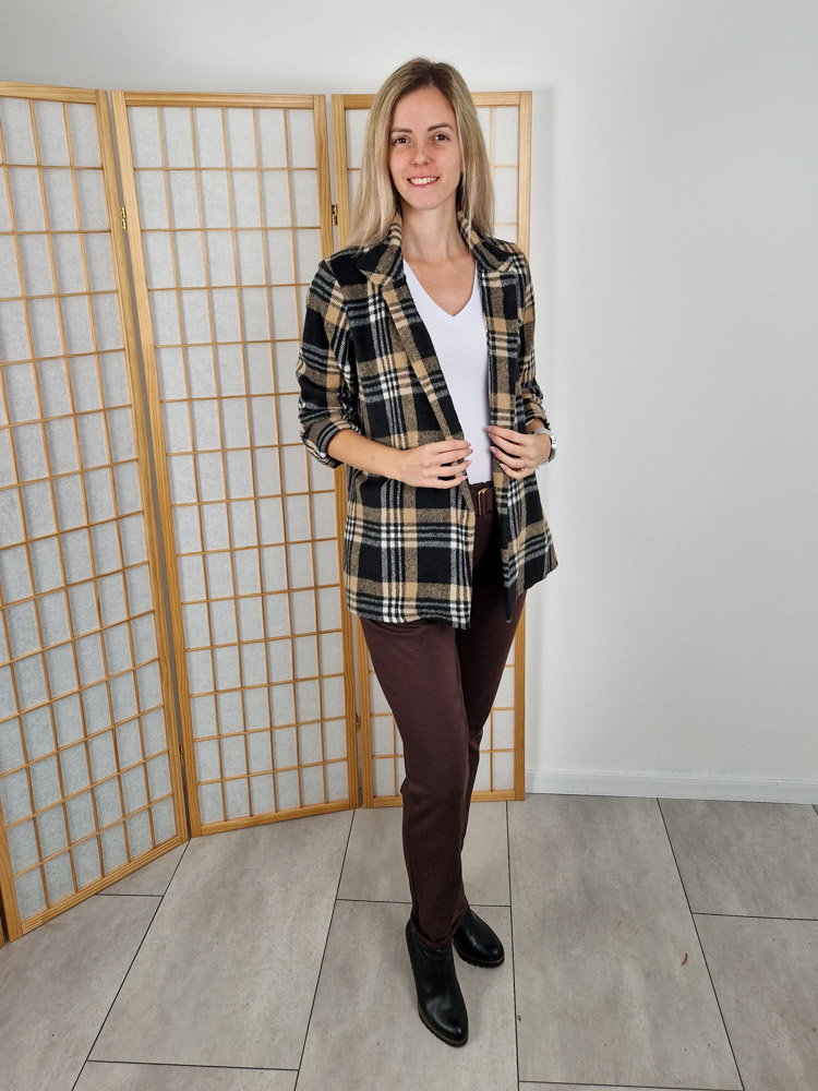 Laura barna kockás felül gombos kardigán