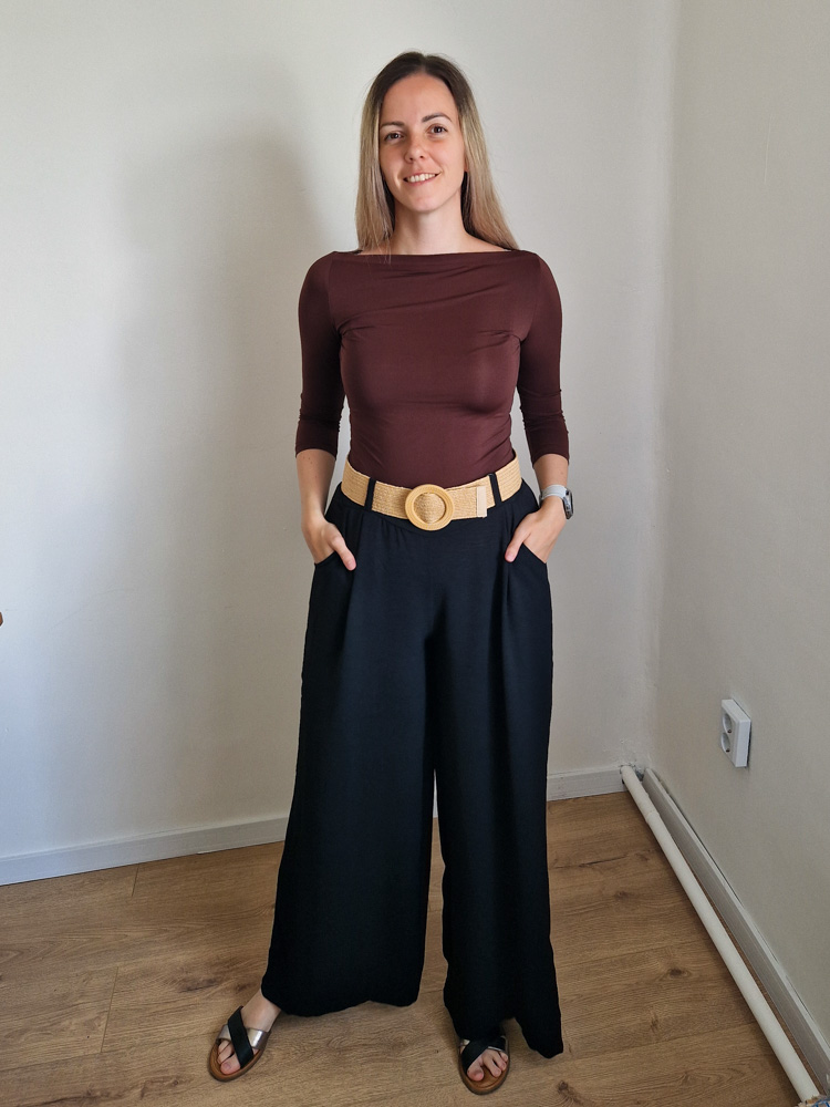 Love csónak nyakú csokibarna felső