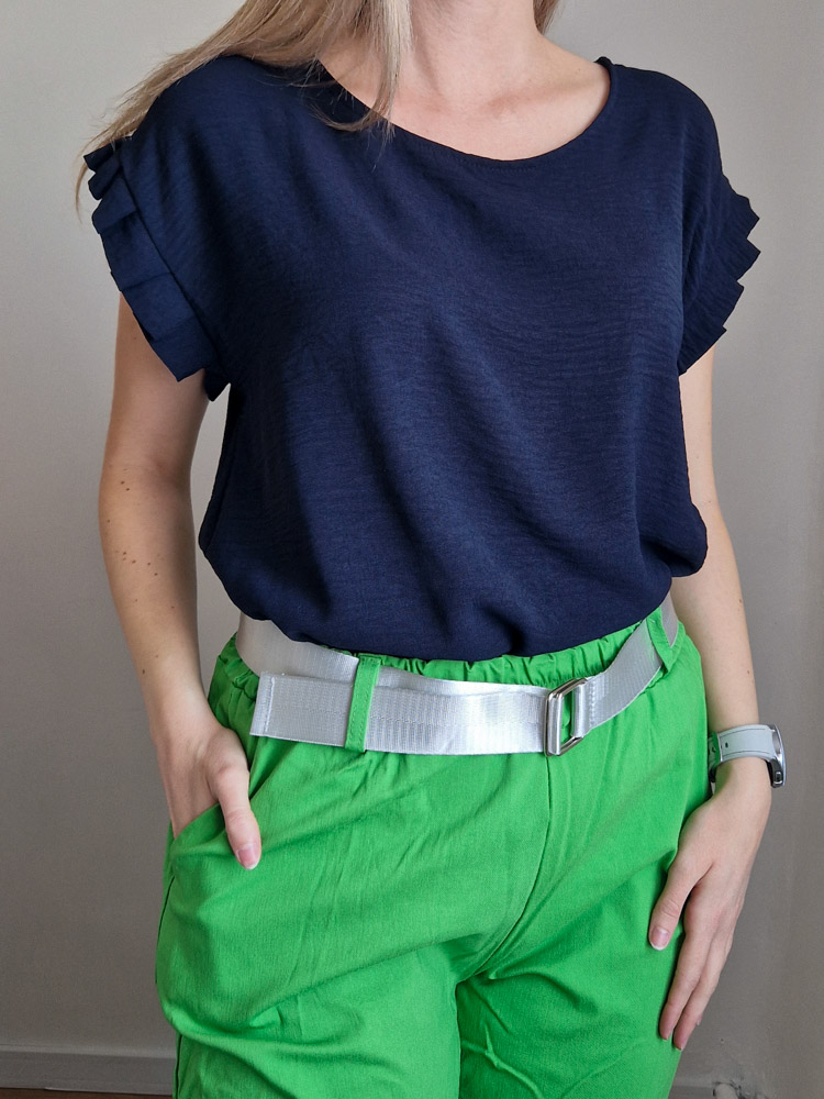 Dóra sötétkék fodros felső XL méretig