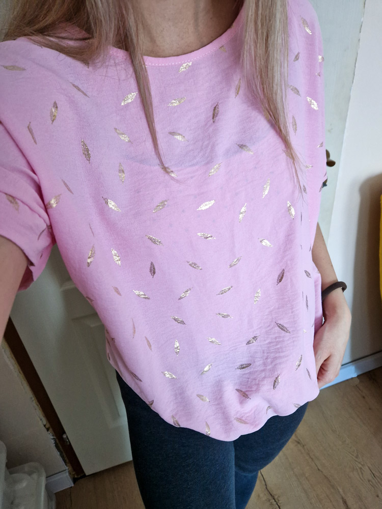 Leaf babarózsaszín levélmintás oversize megkötős felső