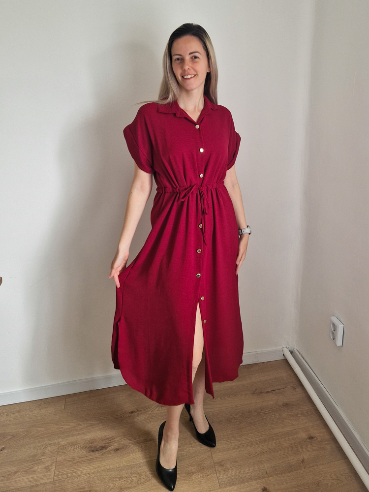 Loretta bordó karcsúsító hatású ruha