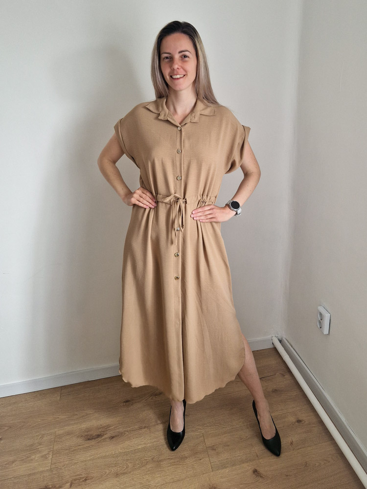 Loretta mogyoróbarna karcsúsító hatású ruha