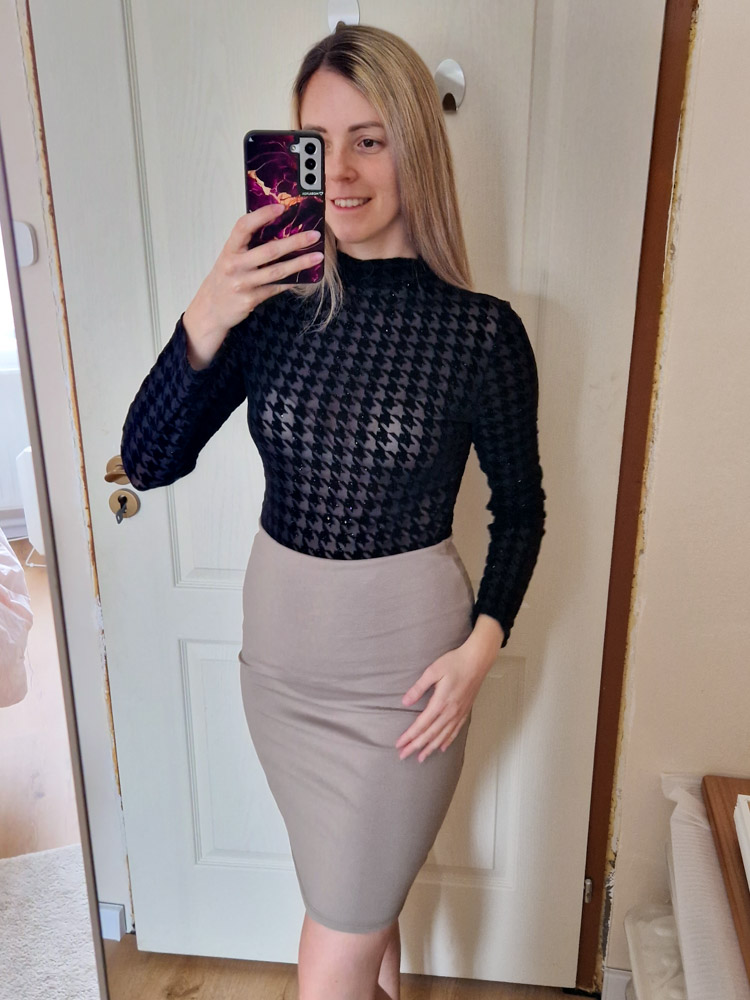 Boglárka fangó pamut ceruzaszoknya – egyméretes, gumis derekú