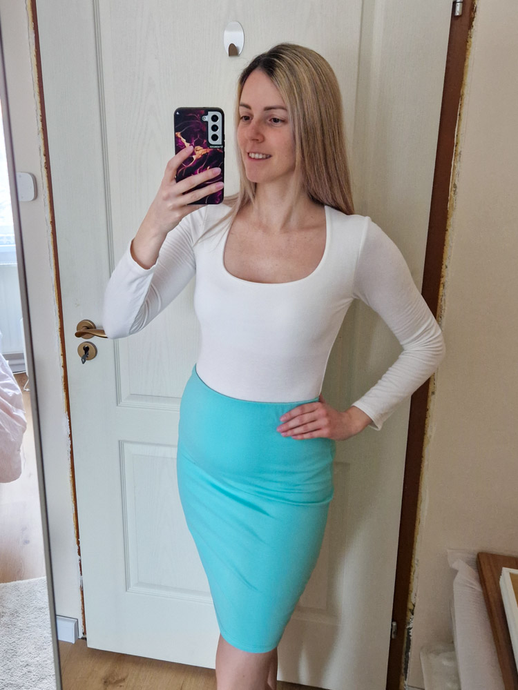 Boglárka menta pamut ceruzaszoknya – egyméretes, gumis derekú